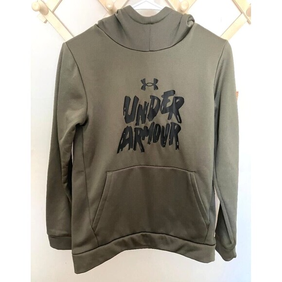 Under Armour Dark Green Hoodie Kids Pullover Size YLG 25x16 Back to School - Picture 1 of 10